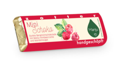 Manju Zotter Minischokolade Himbeer-Mandel 20g Tafel (MHD: 25.03.2024)